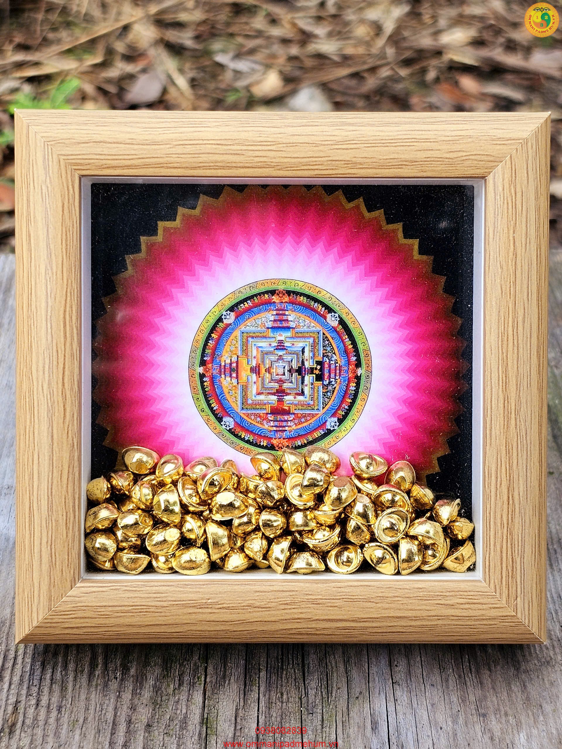 Tranh lưu niệm để bàn mandala kalachakra và thỏi vàng mẫu 1